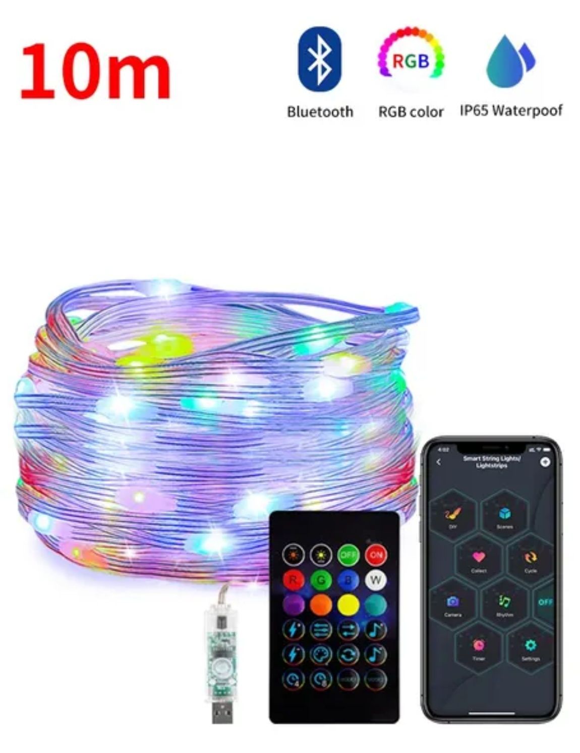 10м+пульт LED RGBW стрічка лед лента  юсб блютус гірлянда