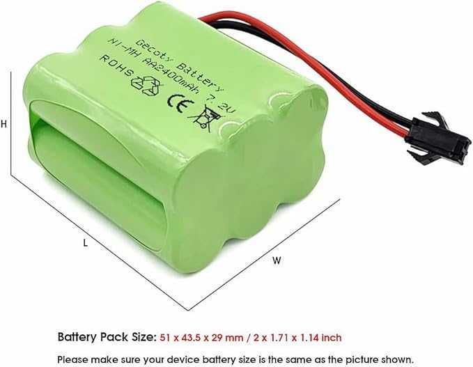 Gecoty® Akumulator 7,2 V Ni-MH, 2400 mAh, AA do ponownego ładowania