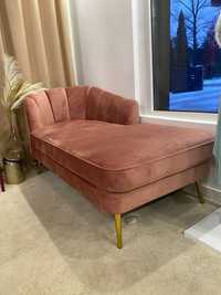 Piękna Szezlong sofa, ciemny puder róż, złote nogi