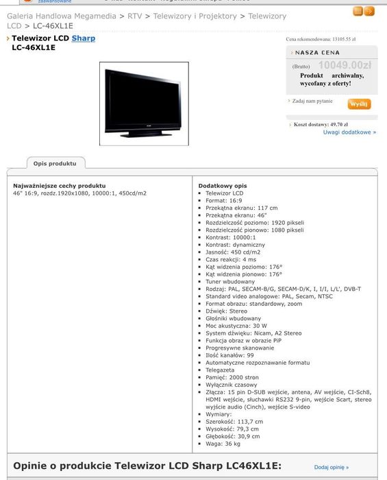 Telewizory LCD Sharp LC- 46XL1E