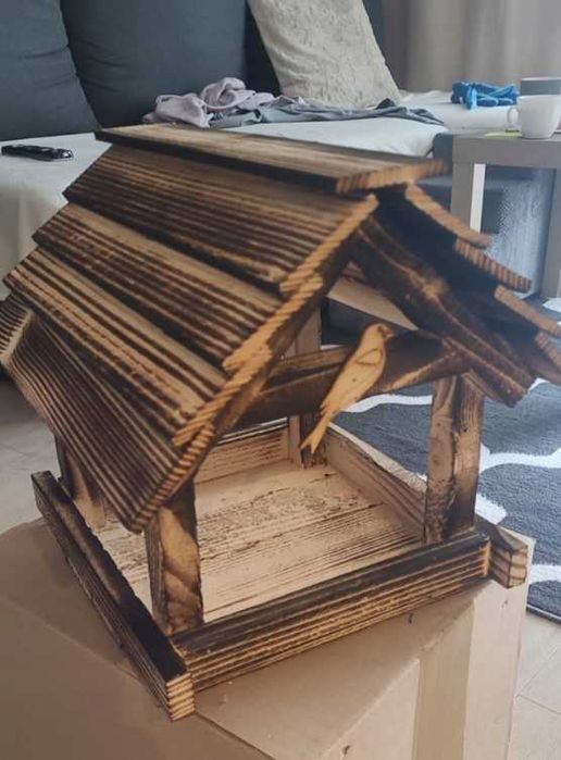 Karmnik Dla Ptaków Duży drewniany budka domek mocny opalany na karmę