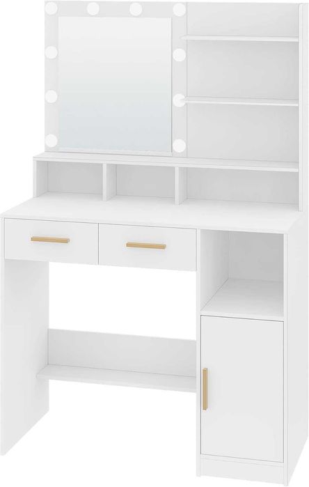 Toaletka z lustrem oświetleniem LED stolik biurko kosmetyczne biała