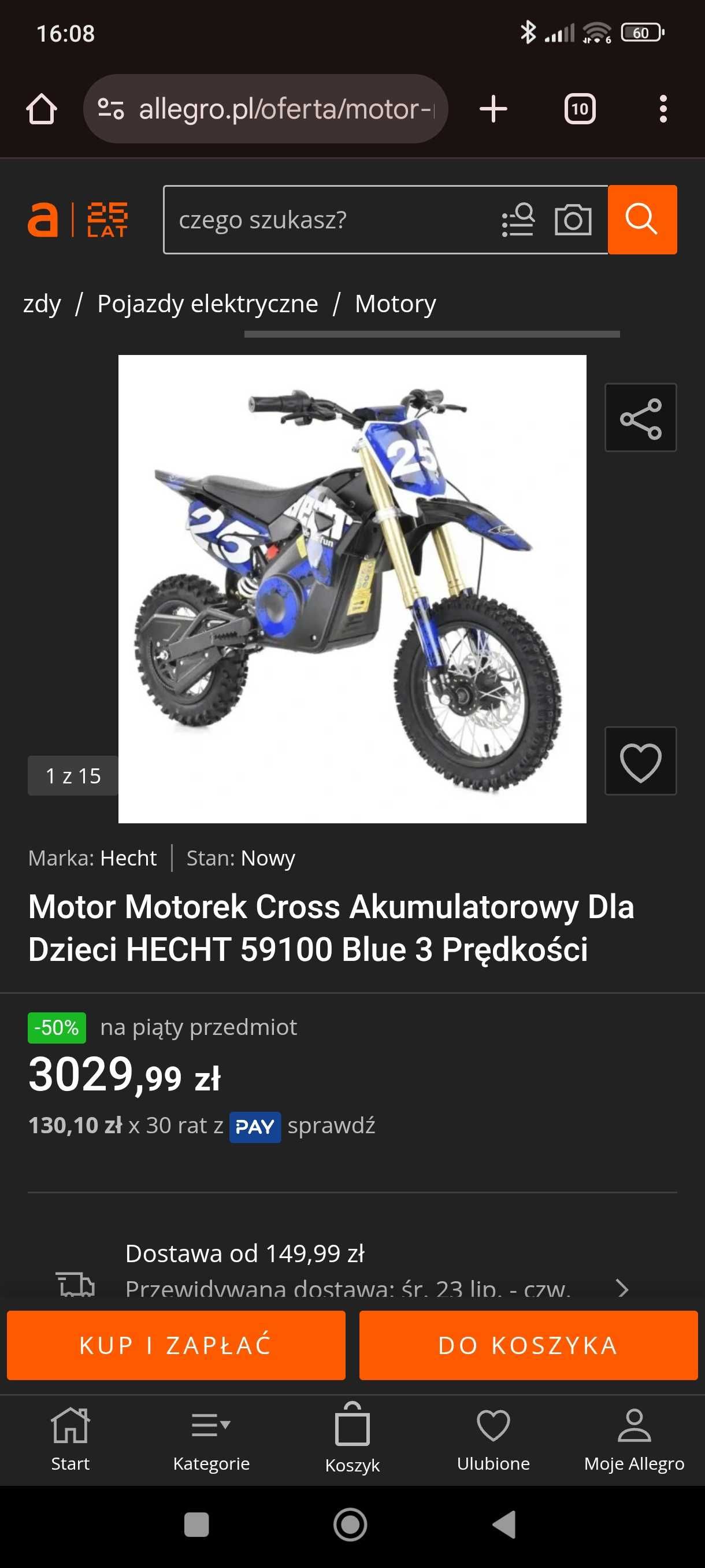 Cross elektryczny Motor akumulatorowy - HECHT 59100 BLUE 8-13 lat