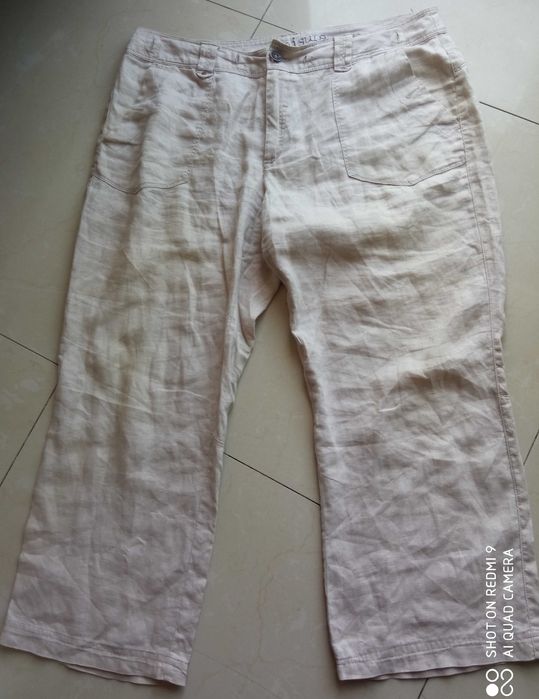 C&A Yessica spodnie piaskowe palazzo 100% LEN 100cm pas 46 48 50