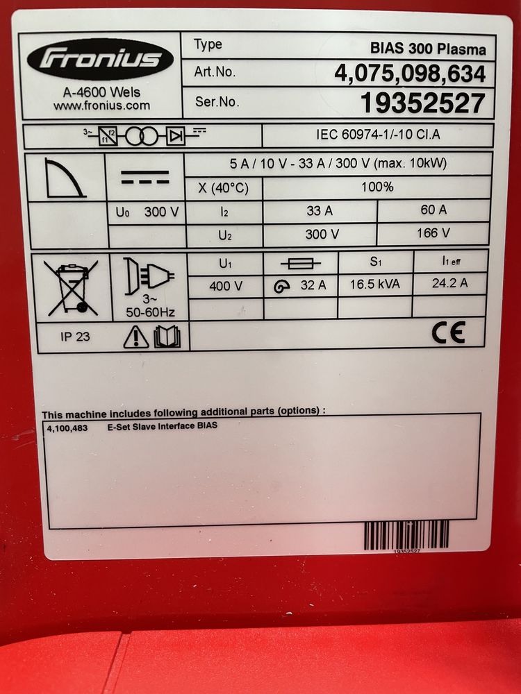 Fronius  A-4600 Wels bias 300 plazma źródło plazmy 6 szt nowe Adax
