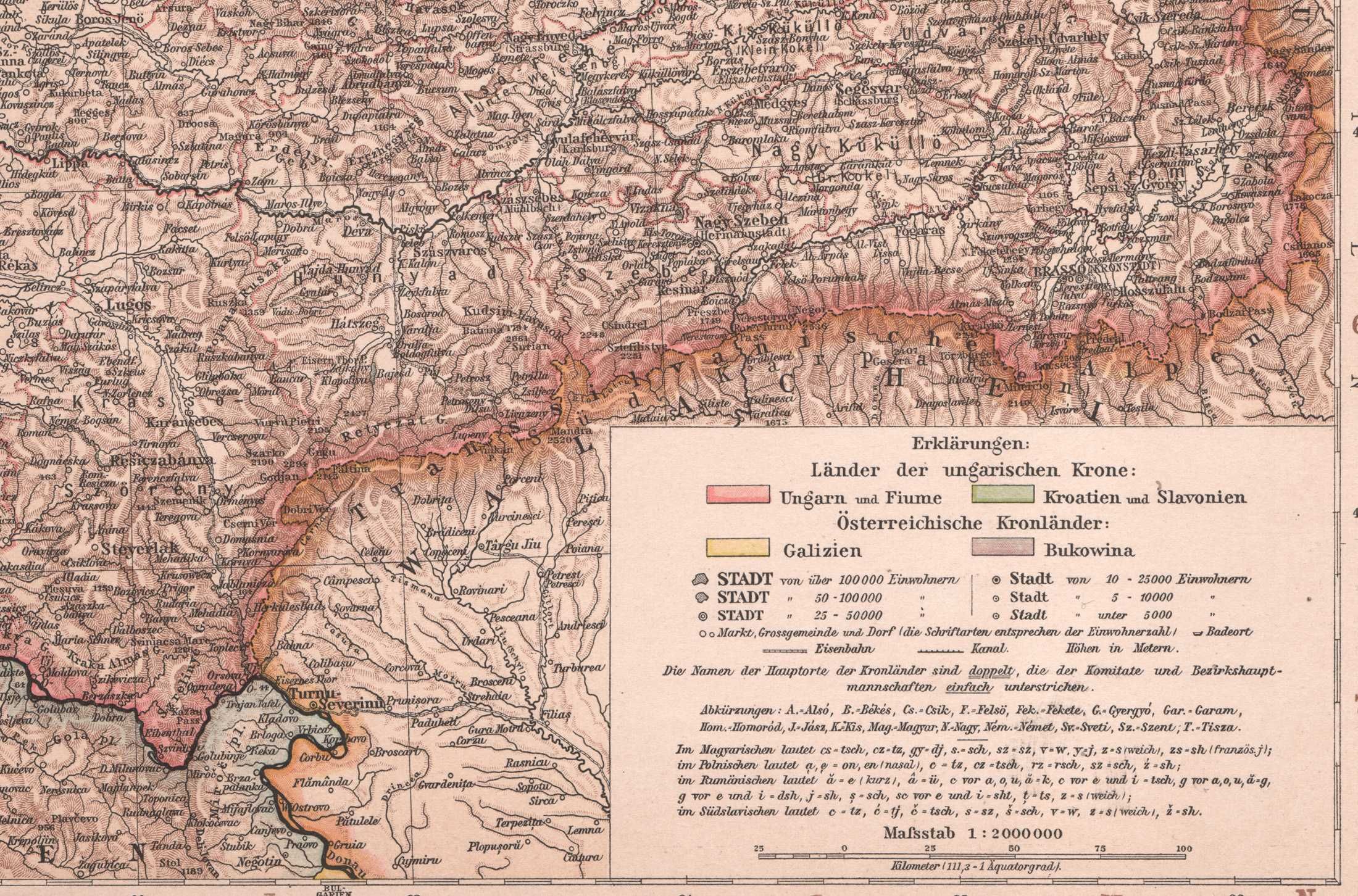Galicja Bukowina Węgry. Efektowna mapa 1893 r. autentyk