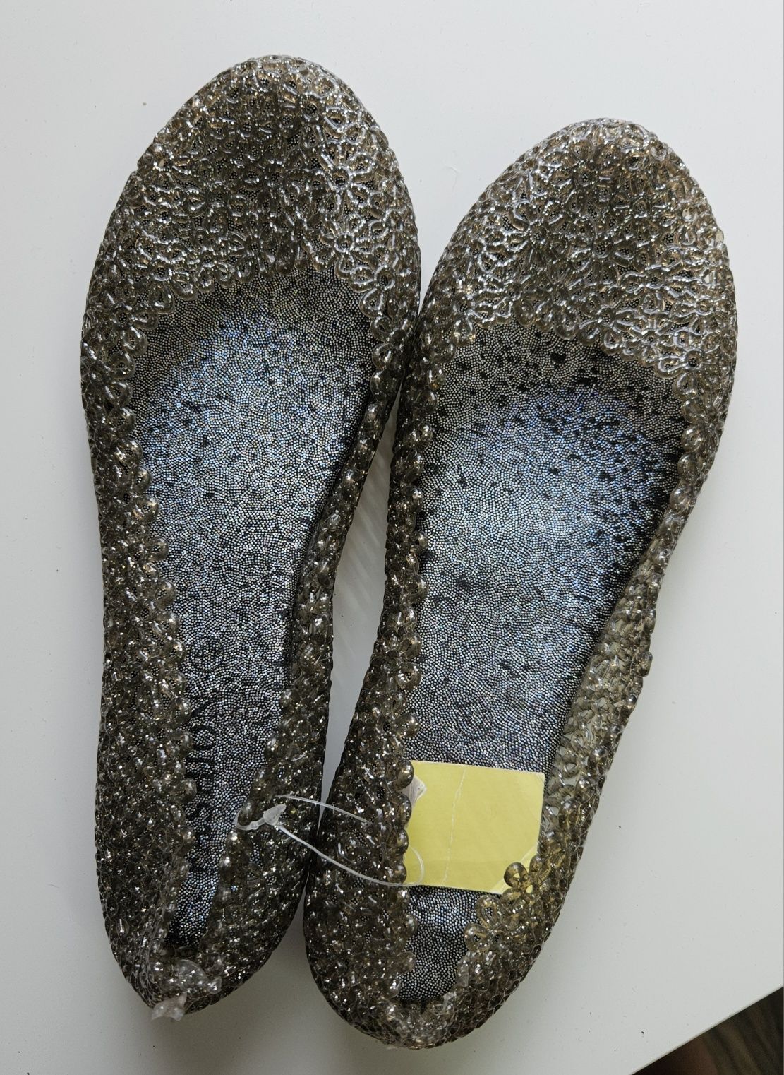 Nowe buty gumowe srebrne brokat 41 baleriny