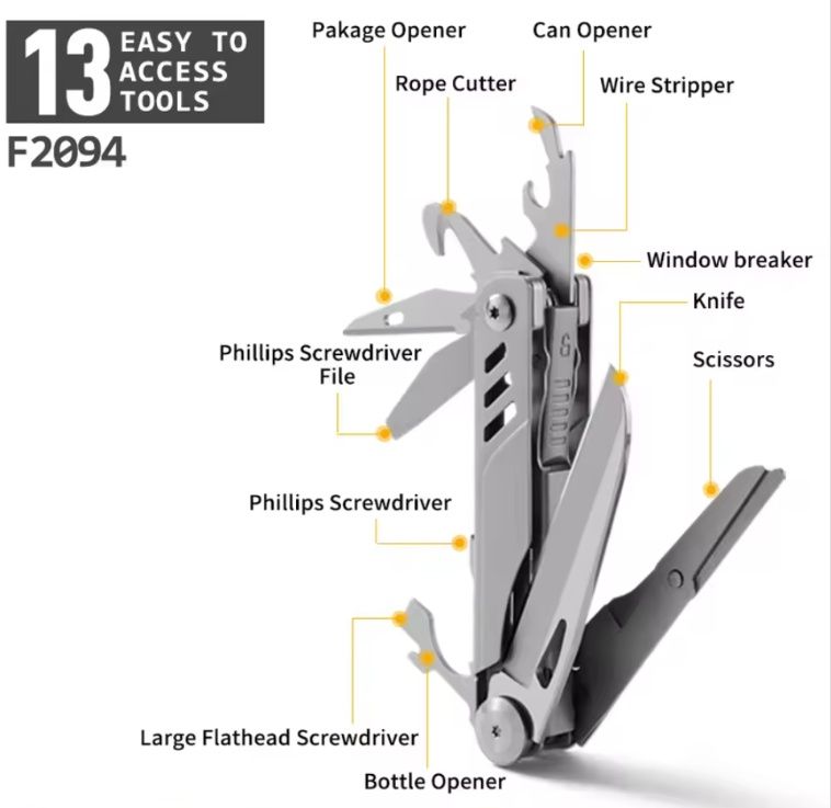 Multitool EDC, nóż, nożyczki itp.