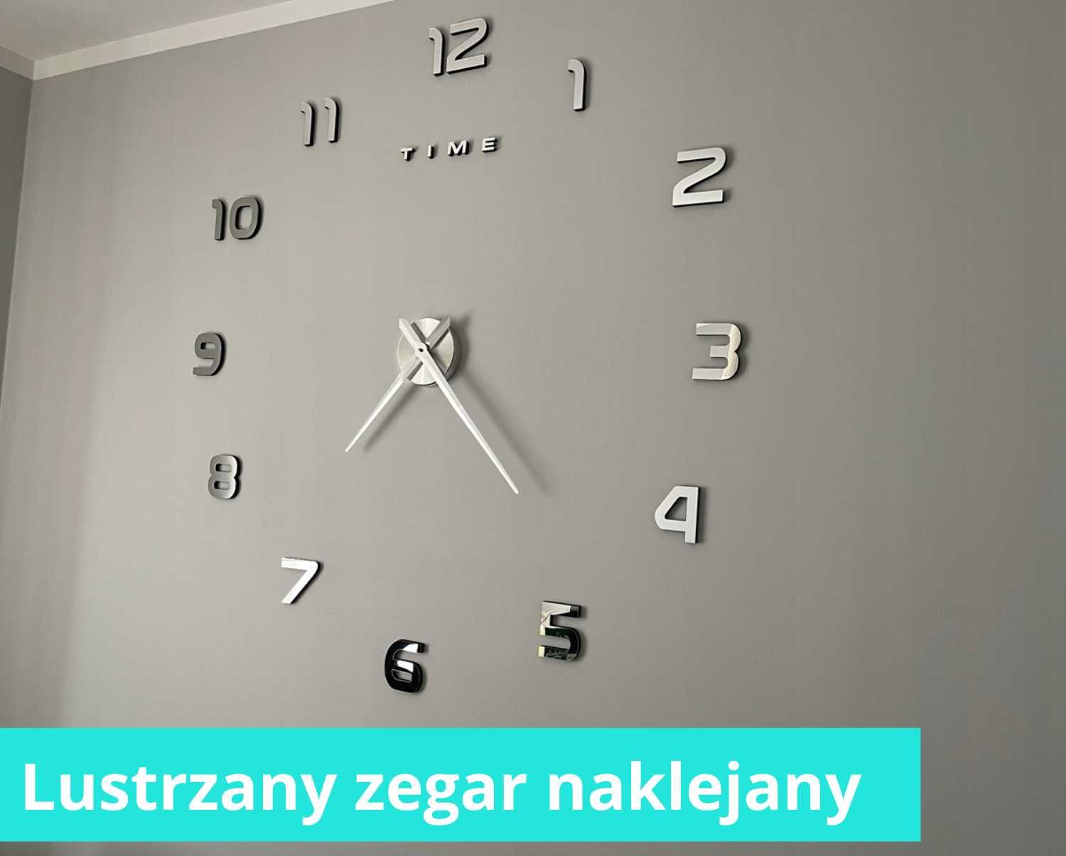 NOWY Zegar Ścienny 3D Naklejany Lustro Duży DIY Efekt Dekoracja XL