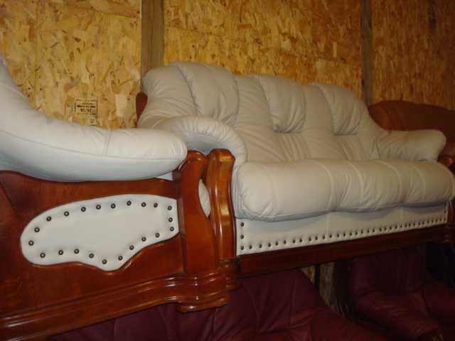 komplet wypoczynkowy 3 1 1 skóra 100 % dębowy stelaż