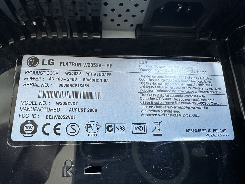 Monitor LCD LG Flatron 20” W2052V-PF! HDMI!