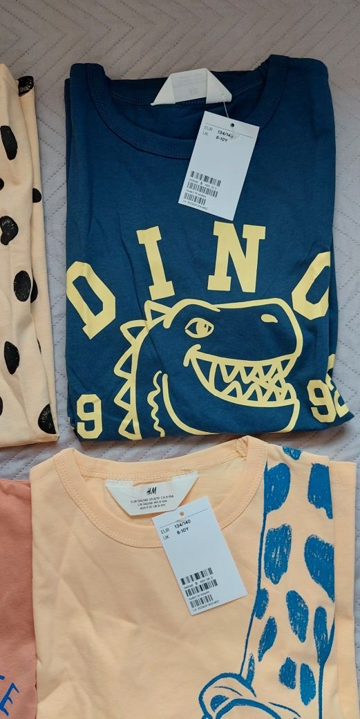 NOWE 6 koszulek tshirt H&M 134 140 dinozaur aura pojazdy koparki paka