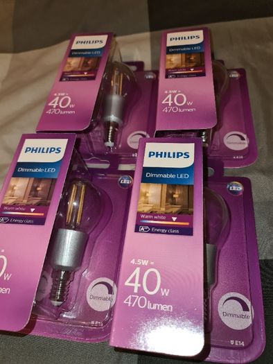 4 x Żarówka LED Philips E14 4,5W 40W FILAMENT Dimmable