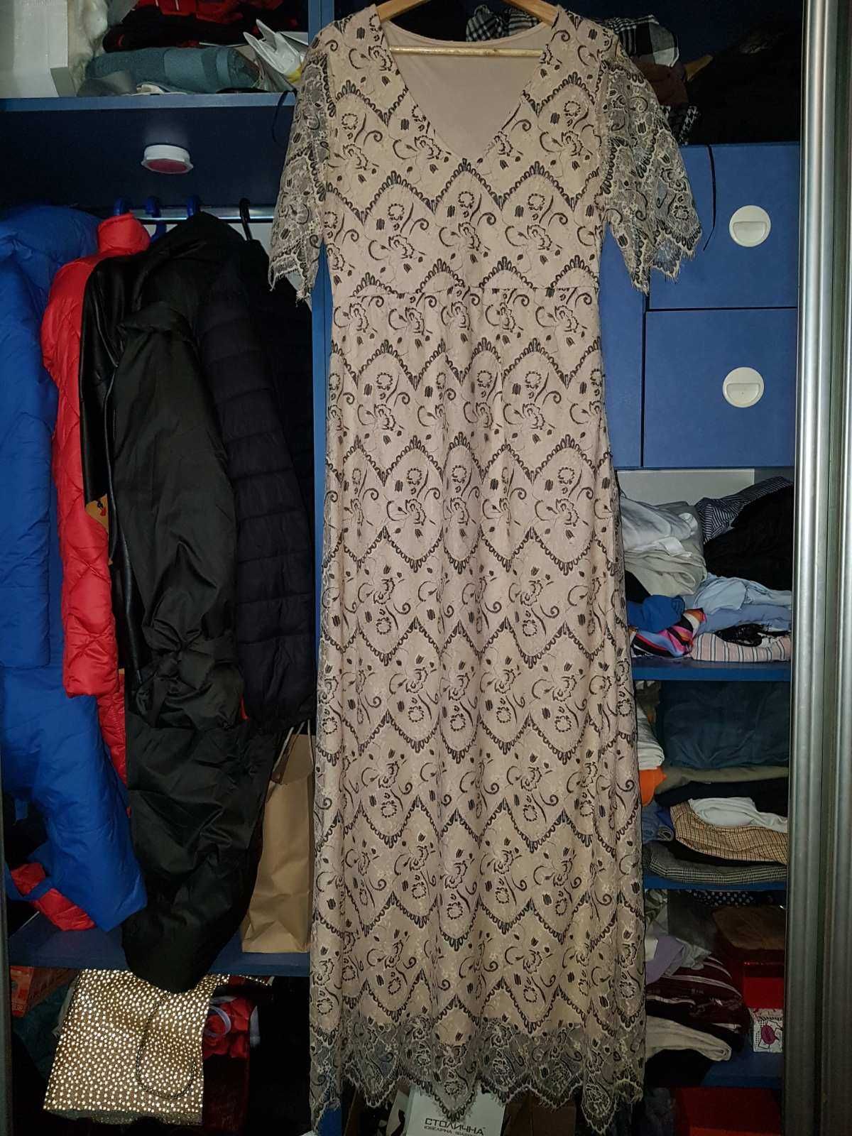 Гипюровое платье длинное ажурное платье