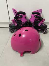 Patins e capacete rosa