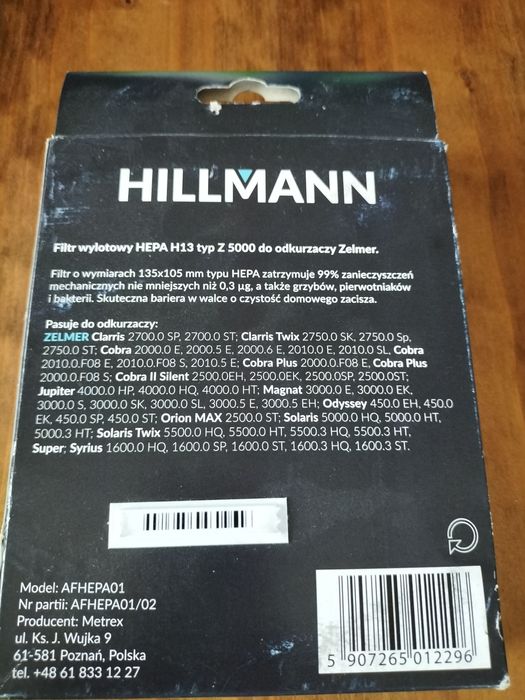 Filtr wylotowy HEPA H13 Hillmann