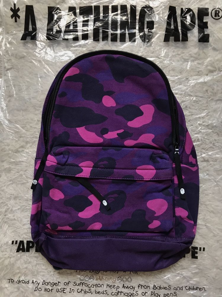 Bape backpack purple camo coloe a baping ape ykk рюкзак на молнии бейп