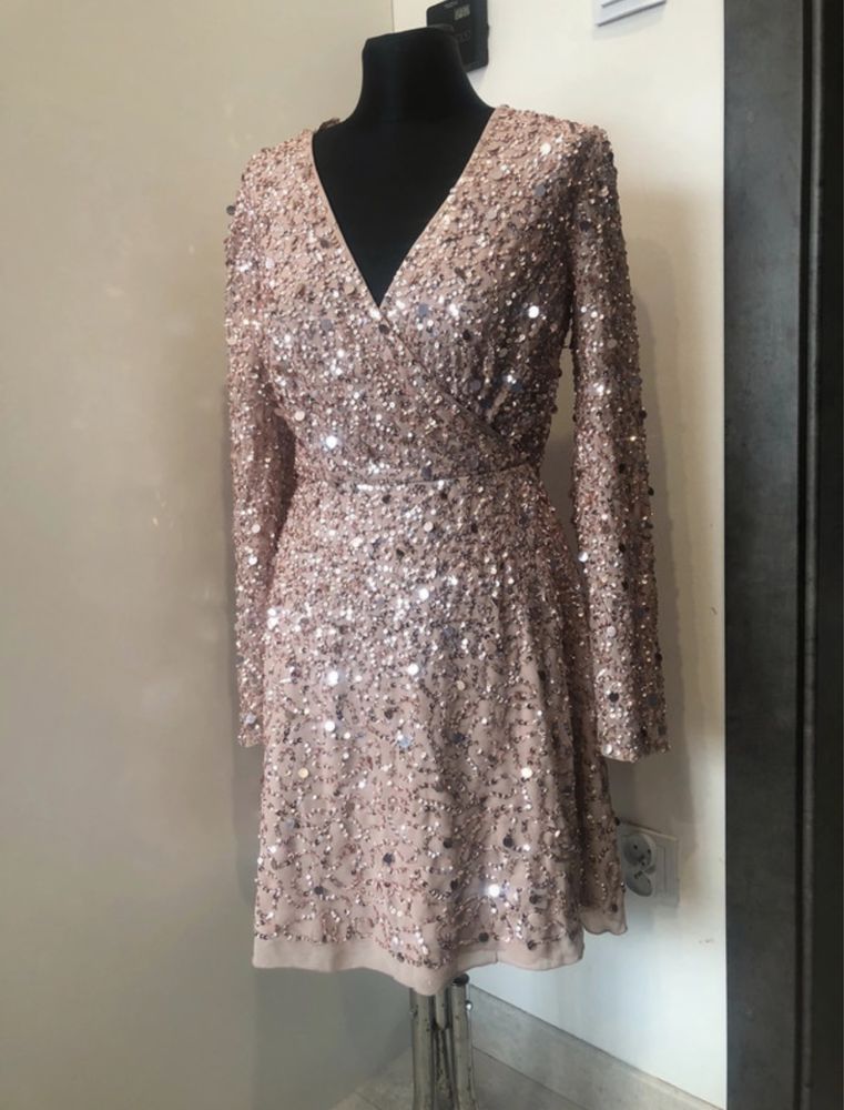 Maya deluxe cekinowa sukienka mini kopertowa 44 xxl asos luxe