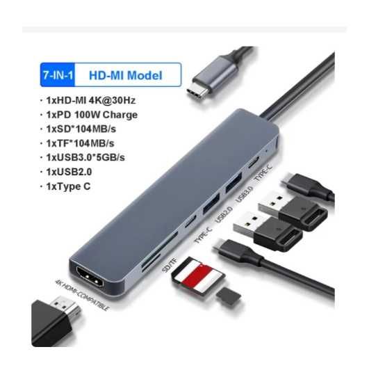 Hub Хаб 7в1 USB HUB для Macbook Ноутбук HDMI USB TypeC Ethernet.  29