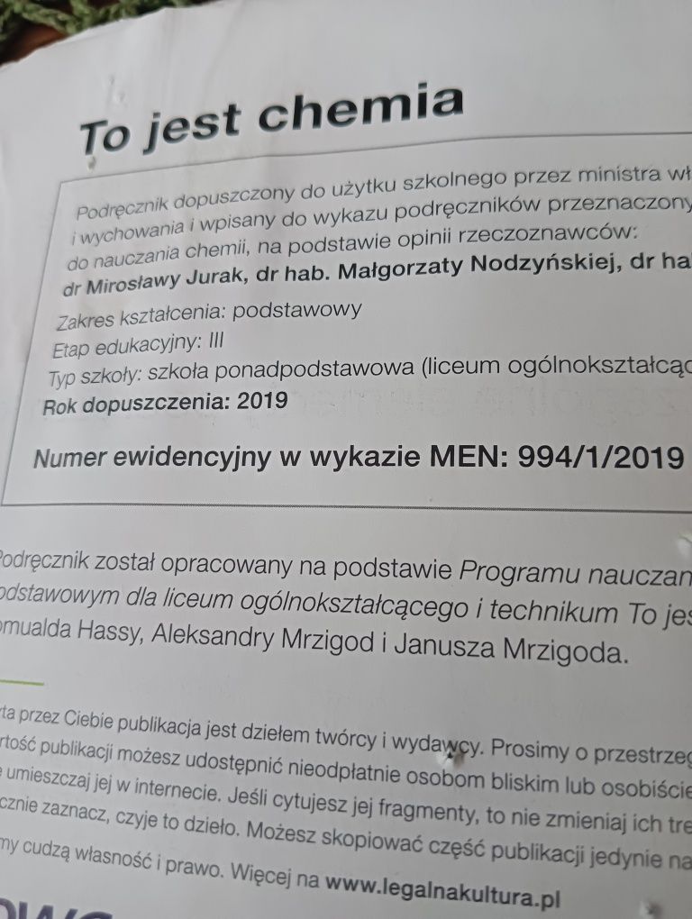 To jest chemia 1 klasa zakres podstawowy