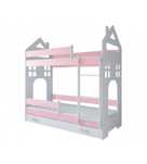 Łóżko piętrowe domek biało różowe 80x180 materac kokos -pianka 10 cm