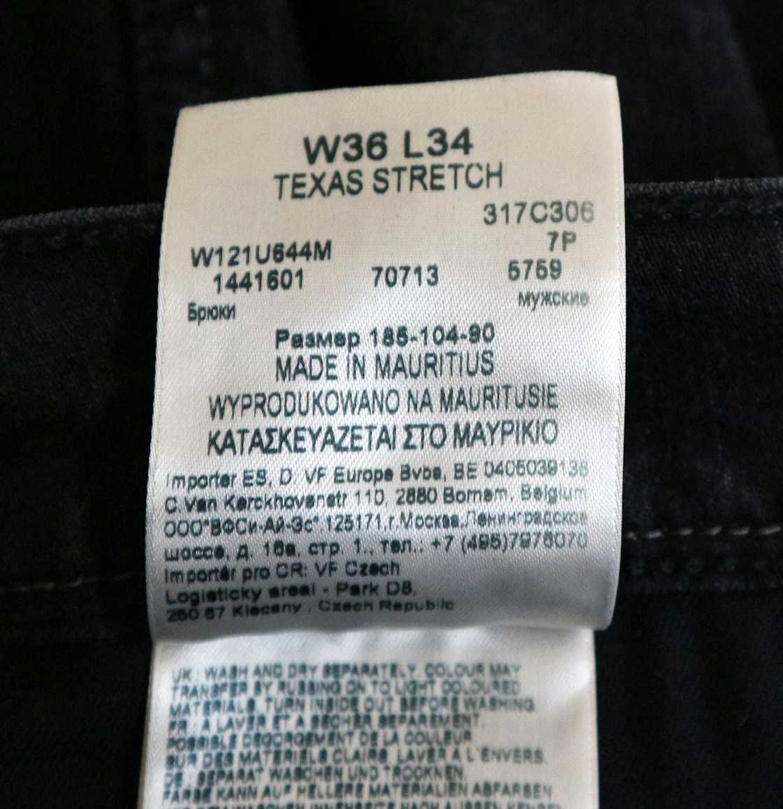 Wrangler Texas Stretch spodnie jeansy czarne W36 L34 pas 2 x 47 cm
