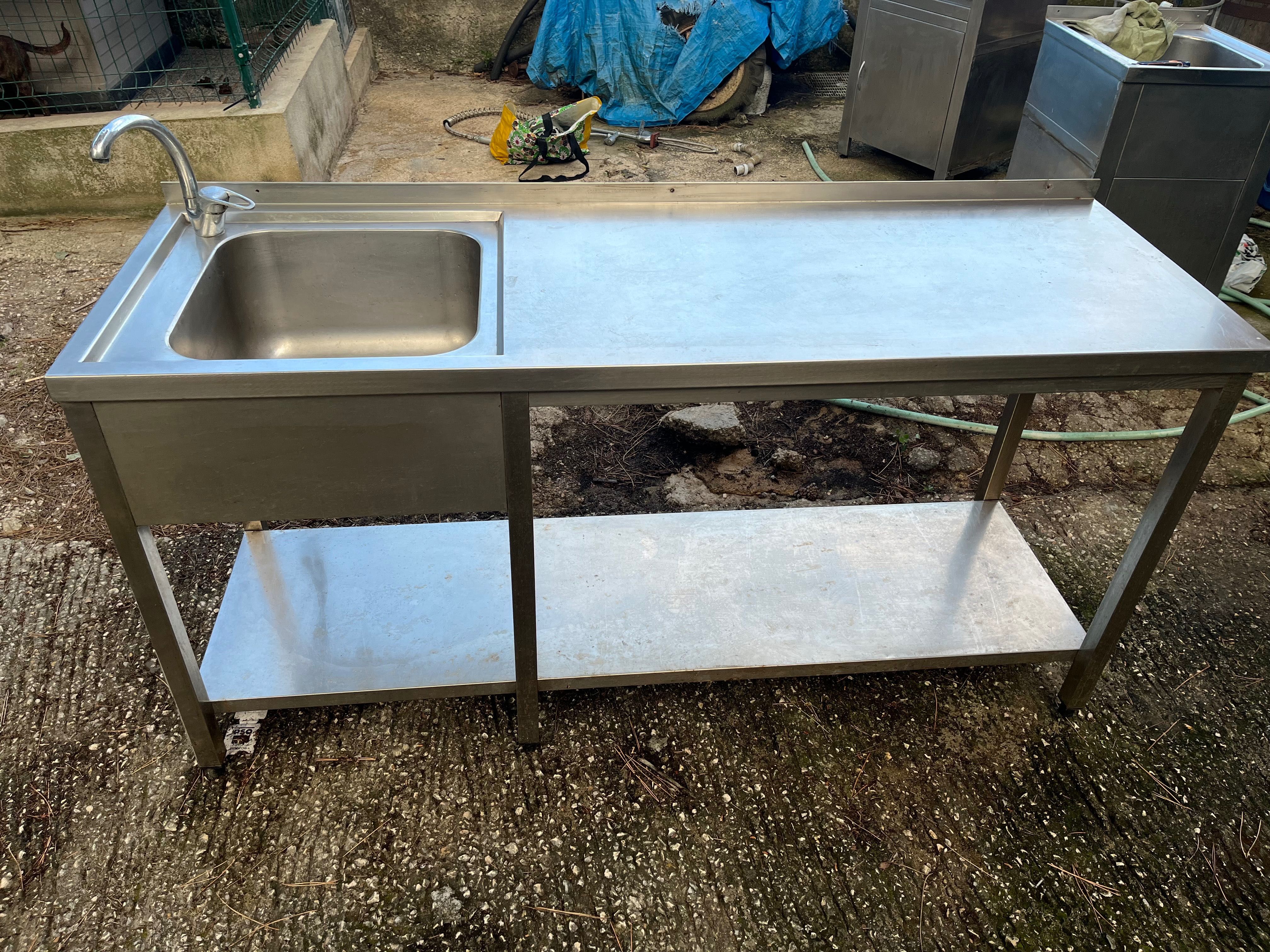 Bancada de inox retangular com lavatório à esquerda - 180cmx60cmx90cm