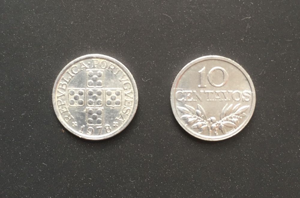 Moedas Portugal 10 centavos em alumínio anos 1971 a 1978