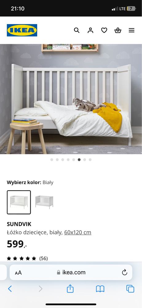 Łóżeczko ikea sundvik 60x120 + materac + posciel + wyprawka + krzeselk