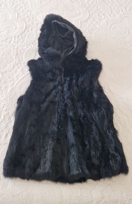 Colete de pelo sintético, preto, tamanho S