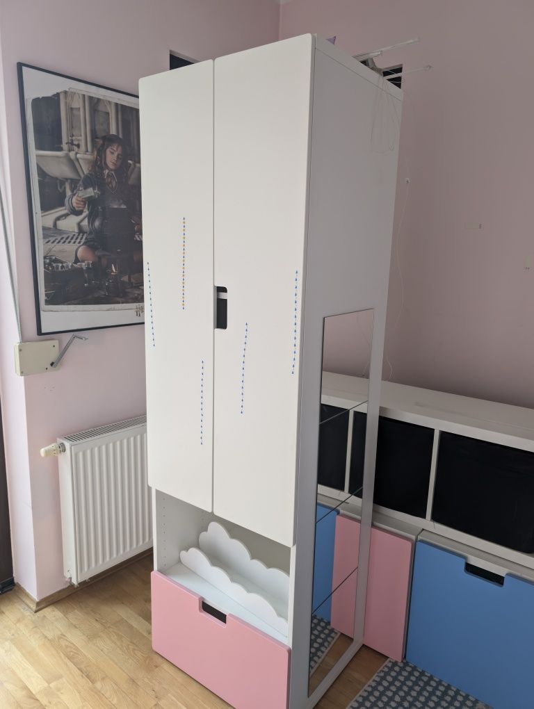 6 elementów Zestaw mebli szafy, regały, skrzynie stuva ikea różowy