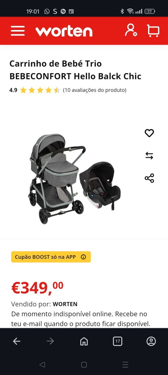 Carrinho bebé dos 0 aos 22KG
