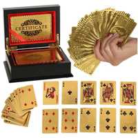 2 x Karty do gry pokera plastikowe złote w ozdobnej szkatułce