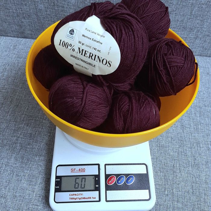 Пряжа бордова 100% меринос 600гр.