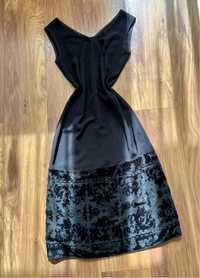 Czarna sukienka midi klasyczna na grubych ramiączkach S vintage