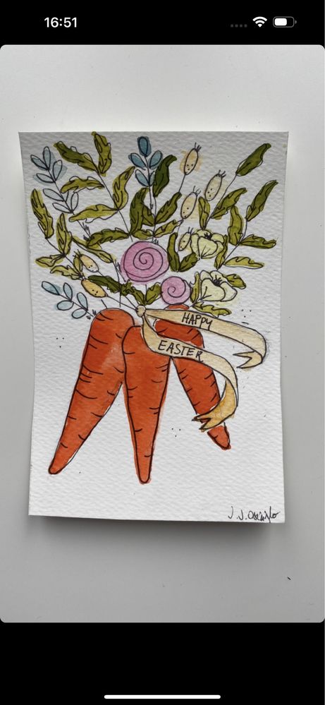 Kartka wielkanocna marchewki bukiet kwiaty wielkanoc easter ilustracja