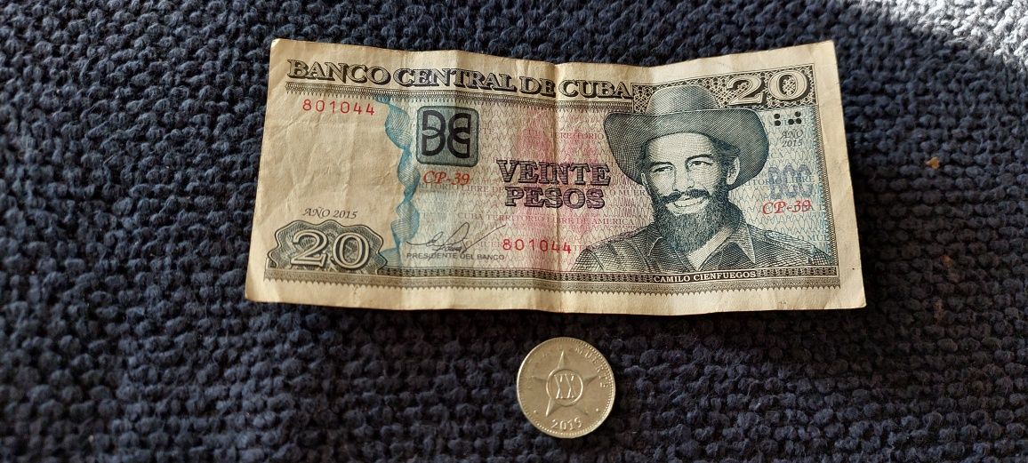 Moneta Peso Kuba banknot 20 peso, 1 peso moneta