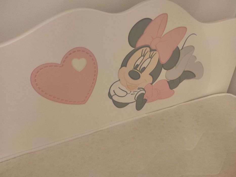Łóżko MEBLIK Minnie Mouse 90x200 barierka, szuflada z materacem