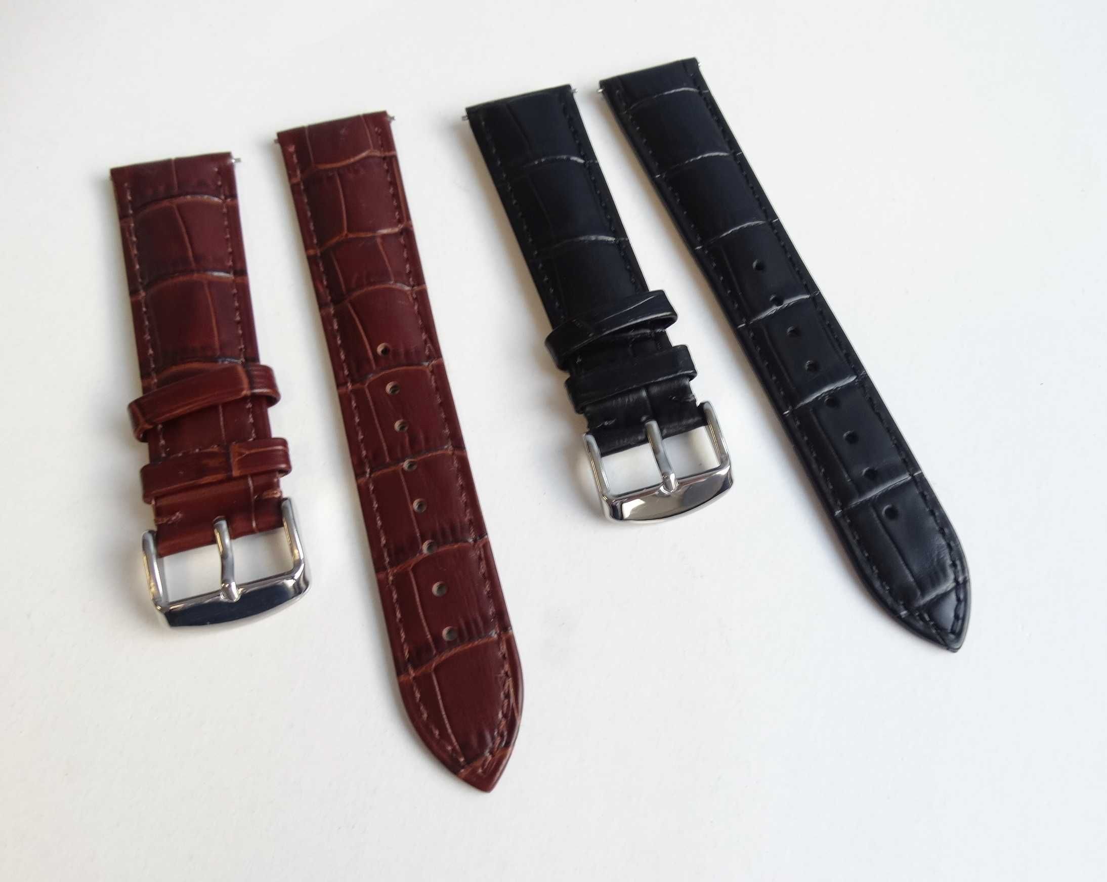 Czarny brązowy pasek skórzany do zegarka 20mm klamra ze stali 316L