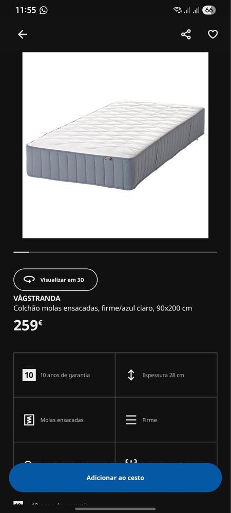 Cama como nova 90x200 com colchao e protetores