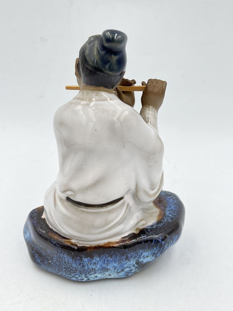 Chińska figurka ceramiczna Shiwan grajek vintage