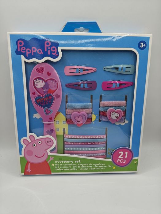 Świnka Peppa zestaw akcesoriów do włosów szczotka gumki spinki 21 elem