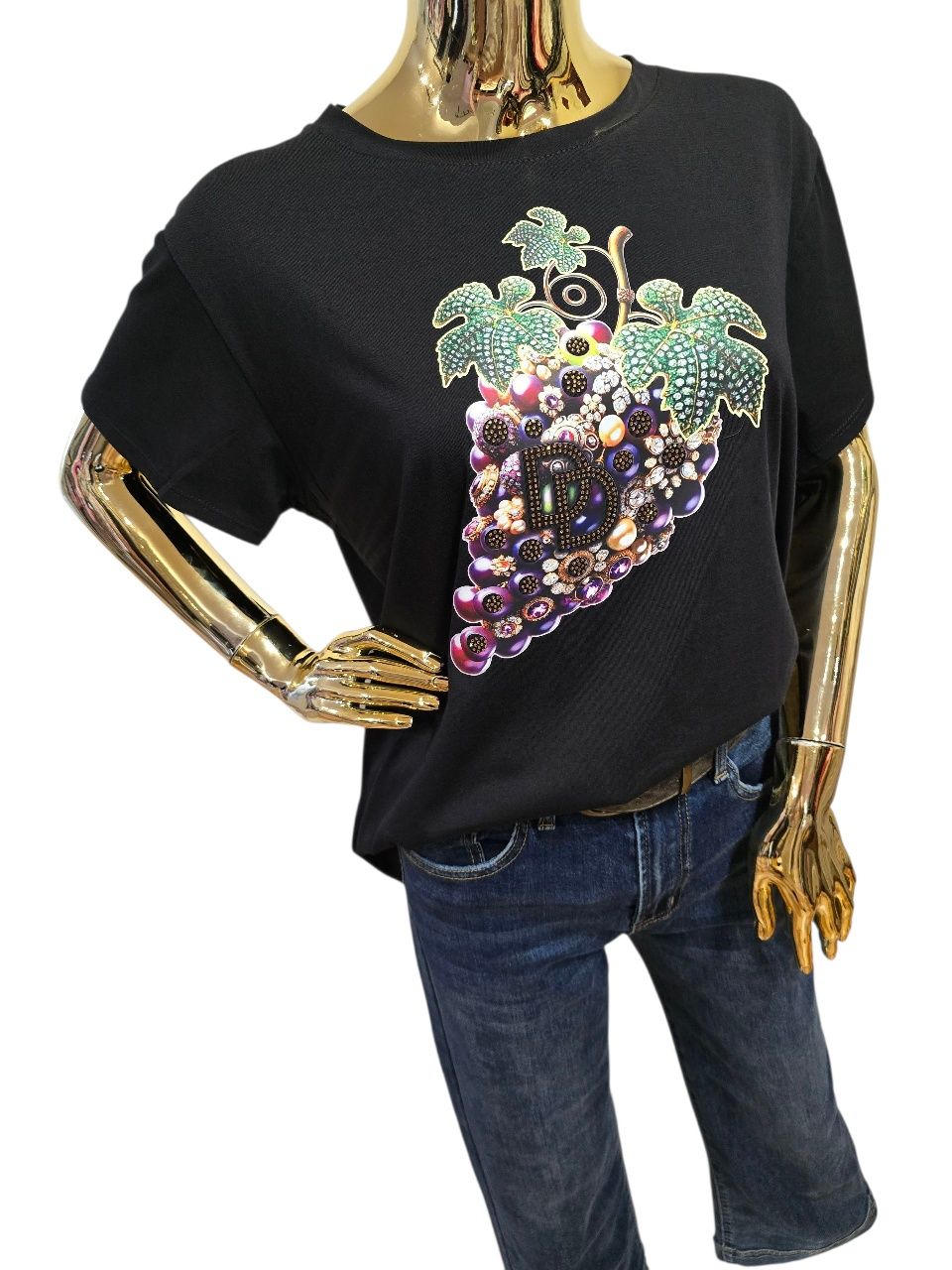 T-shirt damski bawełniany WINOGRONO czarny rozmiar uniwersalny My Luxe