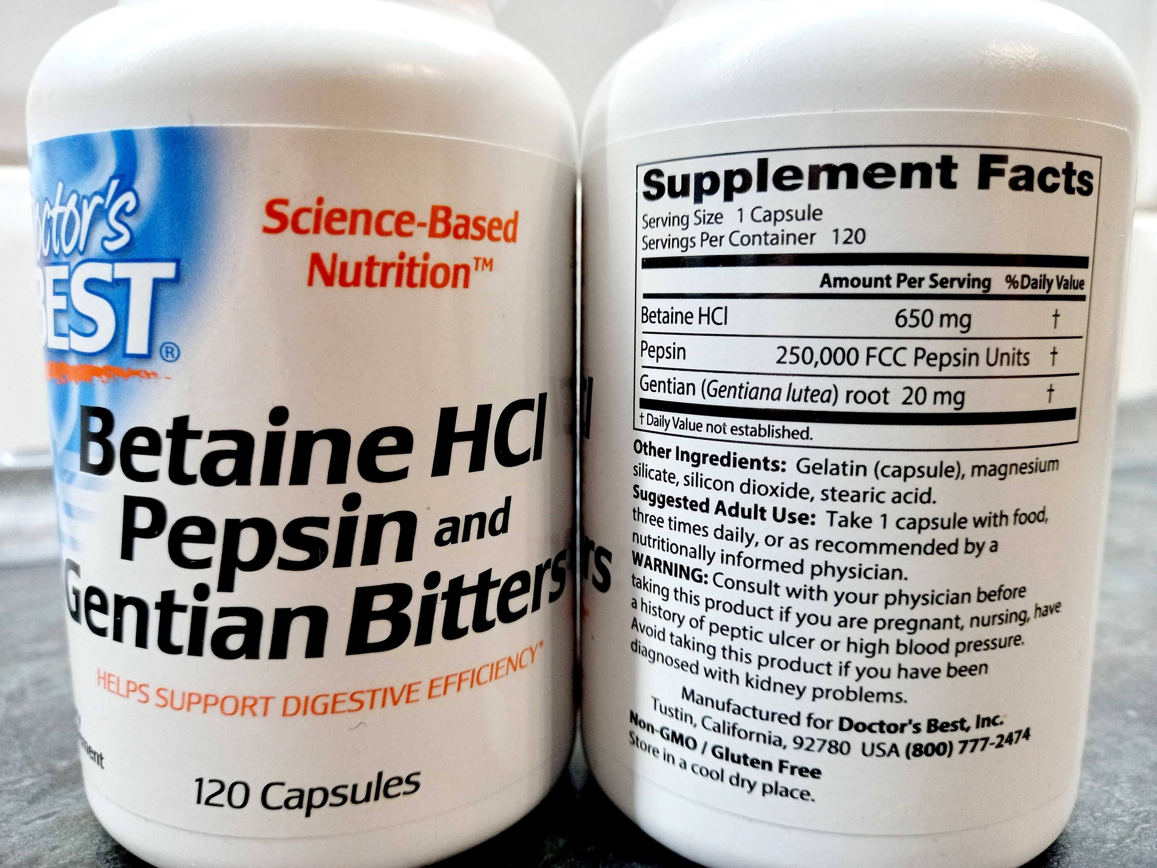 Doctors Best, Betaine HCl Pepsine (120 капс.), бетаин пепсин, бетаїн