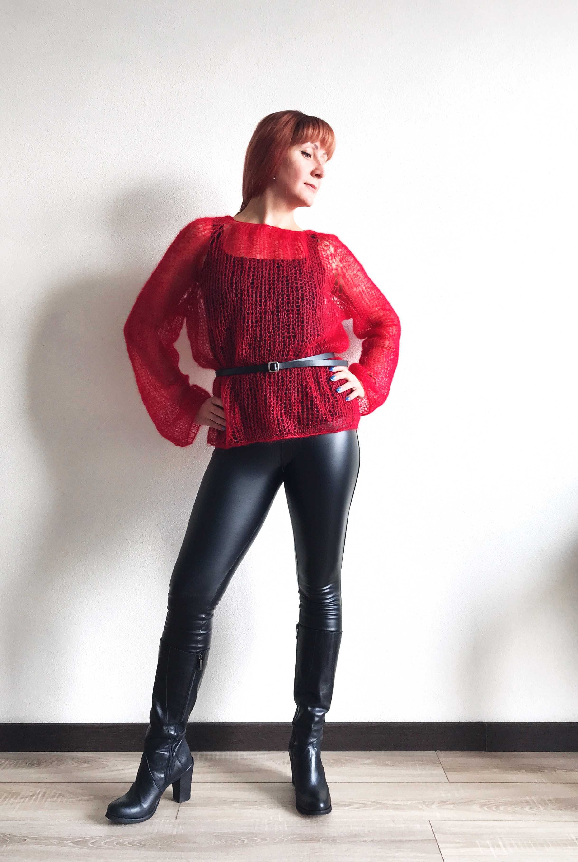 Camisola feita a mao. Oversized Red Kid Mohair and Silk Sweater.