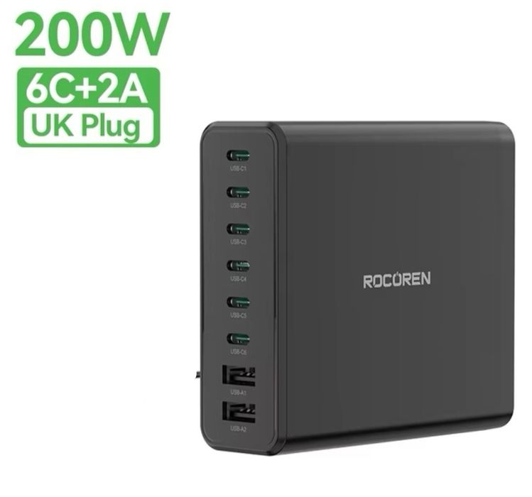 Rocoren 200W 8 w 1 wieloportowa szybka ładowarka USB typu C PD do komp