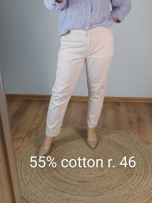 Spodnie damskie cygaretki jasny róż 44 wysoki stan zwężane nogawki ele