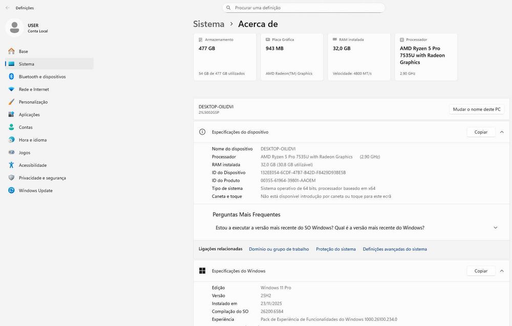 LENOVO ThinkPad L14 G5 Ryz 5 Pro 760M 512 e 32 Gb Wifi Win11Pro NOVO