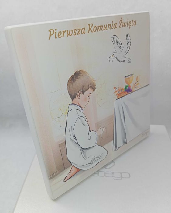 Obrazek Malowany Na Drewnie Grawer Pamiątka Komunii dla Chłopca