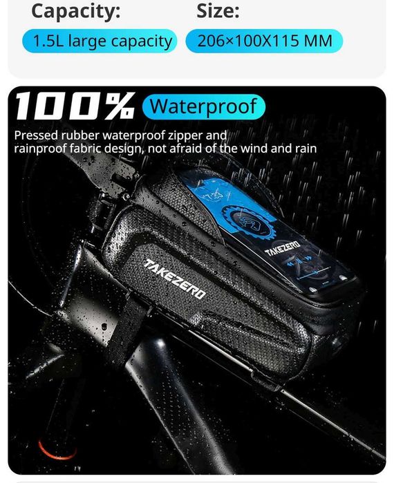 Sakwa rowerowa przednia na ramę uchwyt na telefon do 6,8 cala poj 1,5L